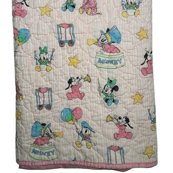 Disney Other - Disney Babies 80s Vintage Mickey Mouse Crib Blanket Quilt Pink 40x33